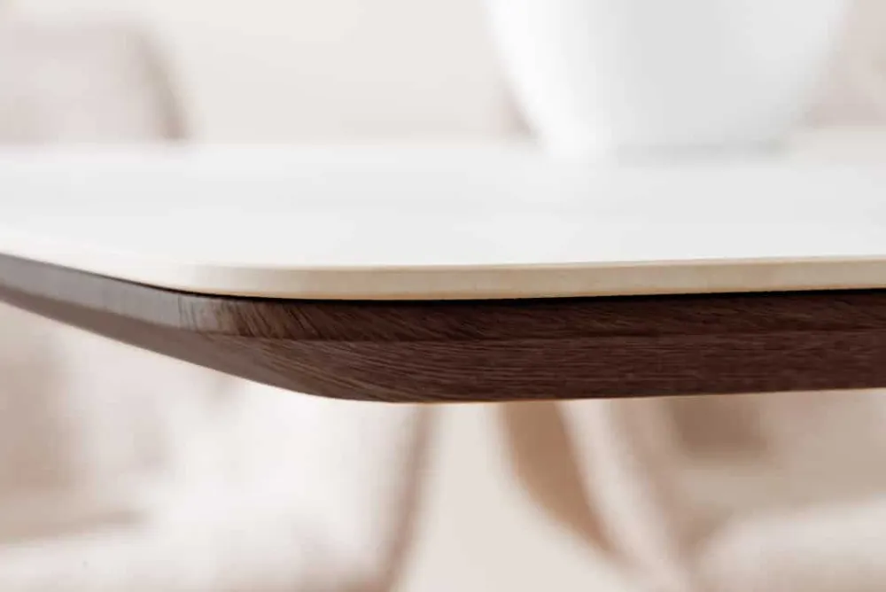 Riess-Ambiente Esstische > Design Esstisch UNIQUE 200cm weiß Walnuss Keramik Marmor Säulenfuß