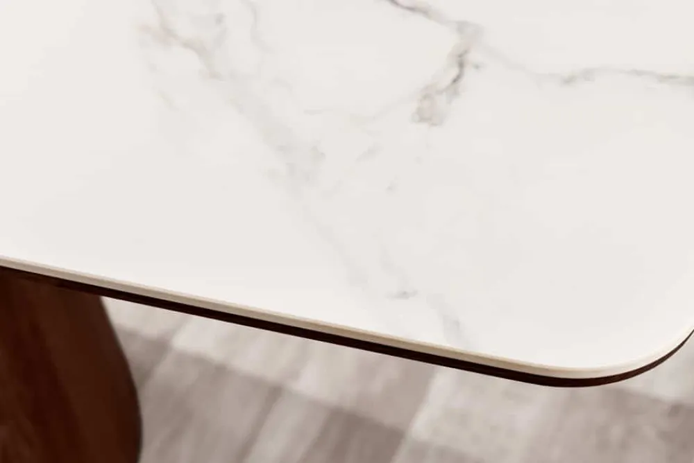 Riess-Ambiente Esstische > Design Esstisch UNIQUE 200cm weiß Walnuss Keramik Marmor Säulenfuß