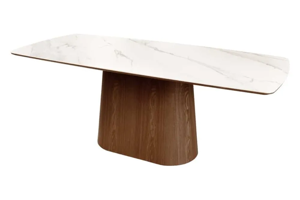 Riess-Ambiente Esstische > Design Esstisch UNIQUE 200cm weiß Walnuss Keramik Marmor Säulenfuß