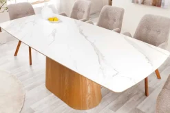 Riess-Ambiente Esstische > Design Esstisch UNIQUE 200cm weiß Eiche Keramik Marmor Säulenfuß