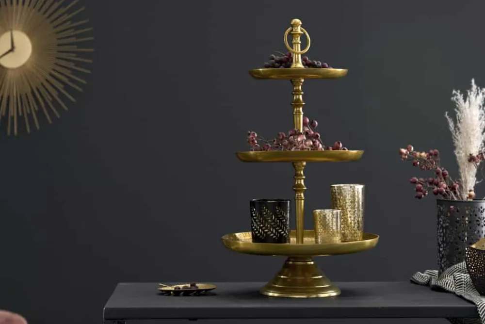Riess-Ambiente Goldene Möbel|Etageren & Tabletts > Design Etagere ORIENT 50cm gold im Wild Hammerschlag mit drei Etagen