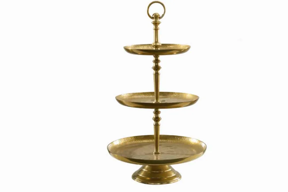 Riess-Ambiente Goldene Möbel|Etageren & Tabletts > Design Etagere ORIENT 50cm gold im Wild Hammerschlag mit drei Etagen