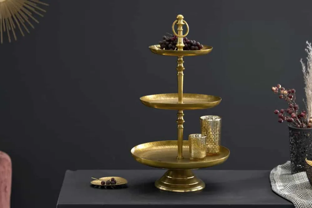 Riess-Ambiente Goldene Möbel|Etageren & Tabletts > Design Etagere ORIENT 50cm gold im Wild Hammerschlag mit drei Etagen