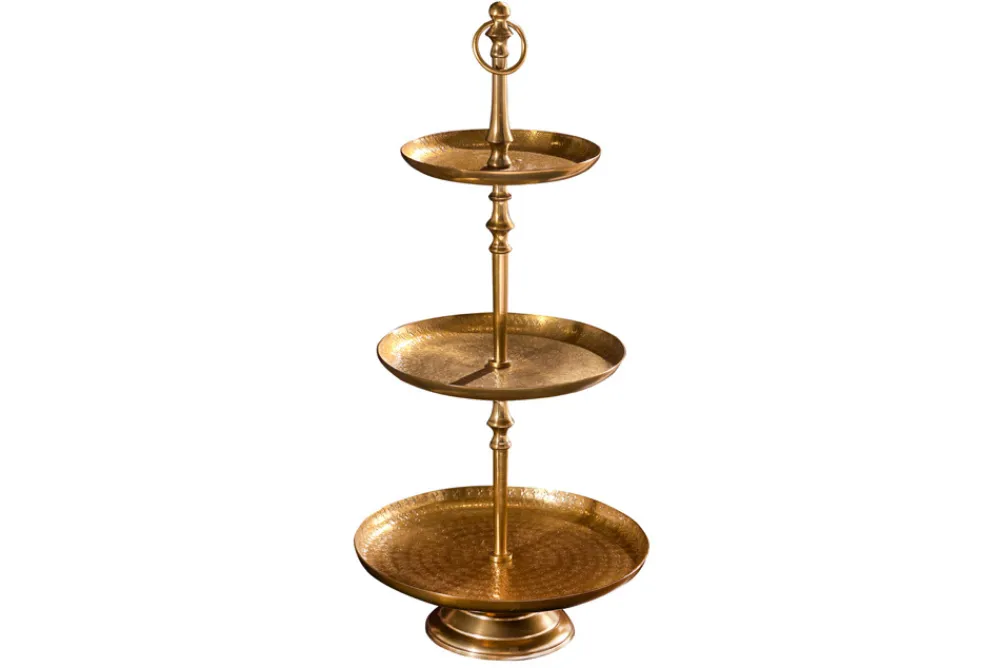 Riess-Ambiente Goldene Möbel|Etageren & Tabletts > Design Etagere ORIENT 65cm gold im Wild Hammerschlag mit drei Etagen