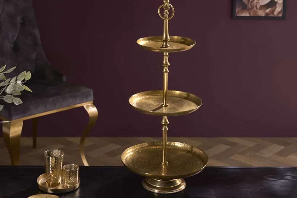 Riess-Ambiente Goldene Möbel|Etageren & Tabletts > Design Etagere ORIENT 65cm gold im Wild Hammerschlag mit drei Etagen