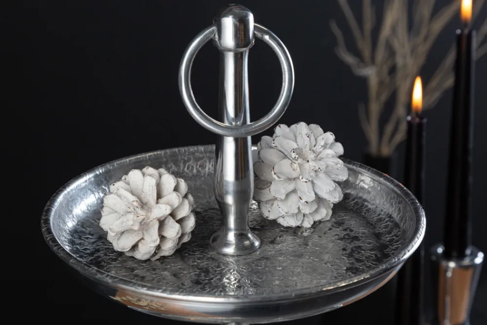 Riess-Ambiente Etageren & Tabletts > Design Etagere ORIENT 50cm silber im Wild Hammerschlag mit drei Etagen