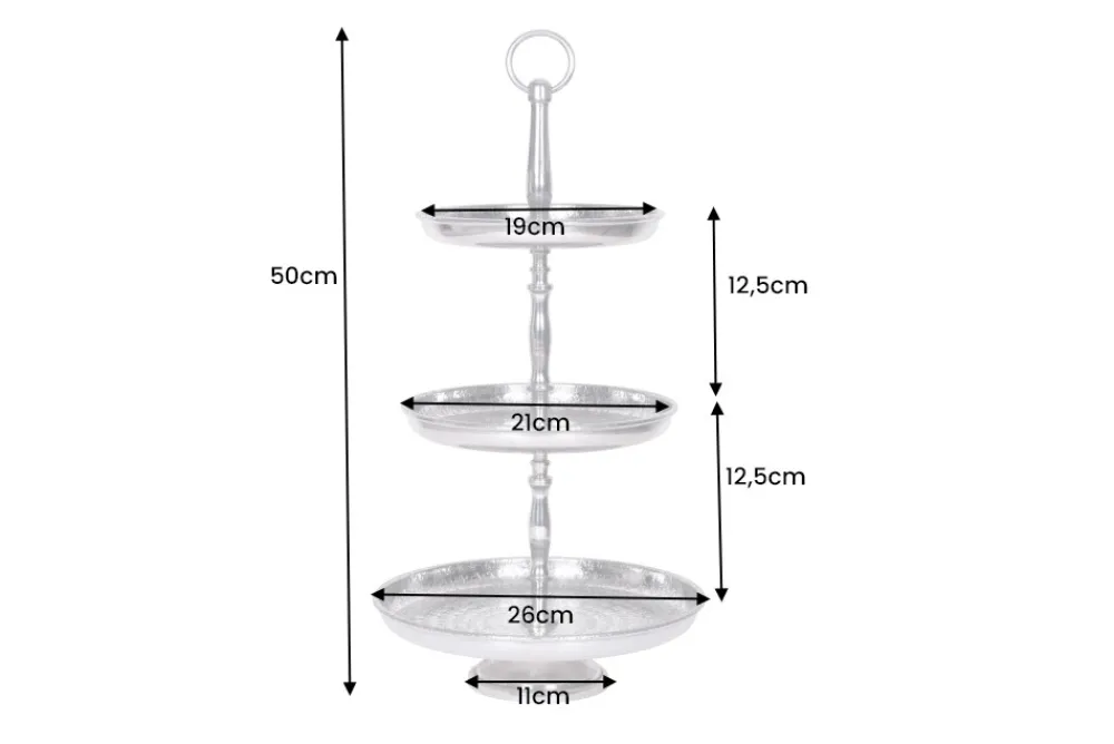 Riess-Ambiente Etageren & Tabletts > Design Etagere ORIENT 50cm silber im Wild Hammerschlag mit drei Etagen