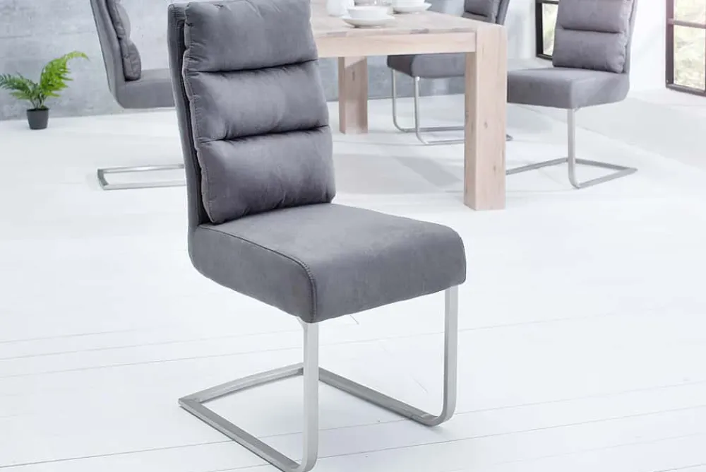 Riess-Ambiente Freischwinger|Industrial Loft > Design Freischwinger Stuhl COMFORT vintage grau mit Edelstahl-Gestell