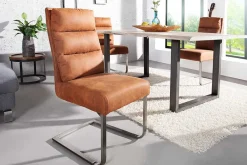 Riess-Ambiente Freischwinger|Industrial Loft > Design Freischwinger Stuhl COMFORT hellbraun mit Edelstahl-Gestell