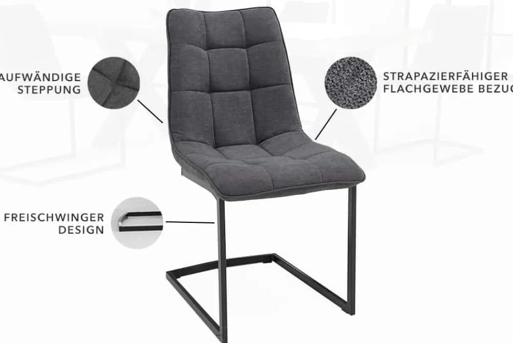 Riess-Ambiente Freischwinger|Industrial Loft > Design Freischwinger Stuhl MIAMI dunkelgrau Metallgestell matt schwarz