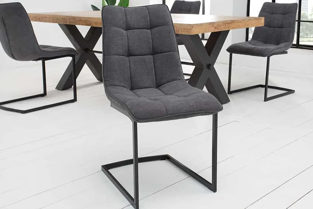 Riess-Ambiente Freischwinger|Industrial Loft > Design Freischwinger Stuhl MIAMI dunkelgrau Metallgestell matt schwarz