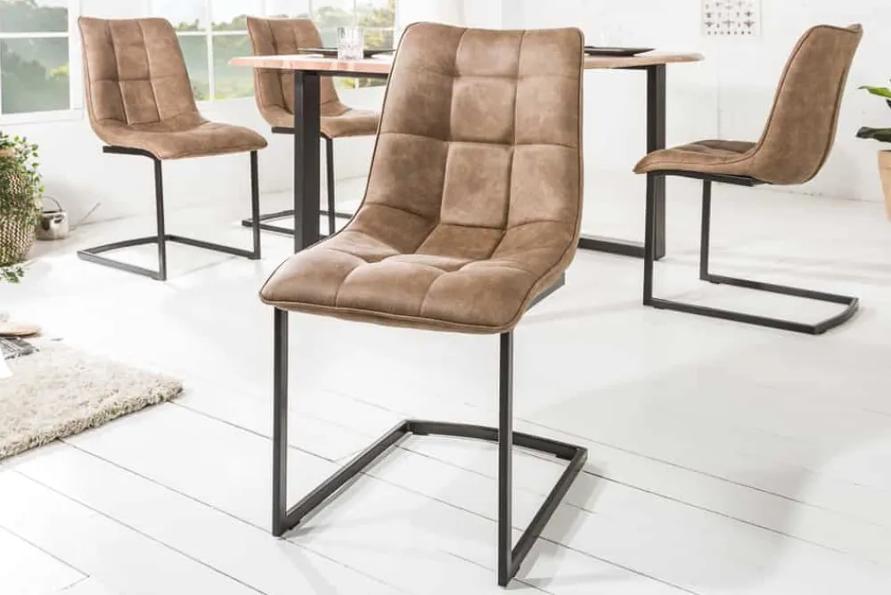Riess-Ambiente Freischwinger|Industrial Loft > Design Freischwinger Stuhl MIAMI taupe antik Microfaser Metallgestell matt schwarz
