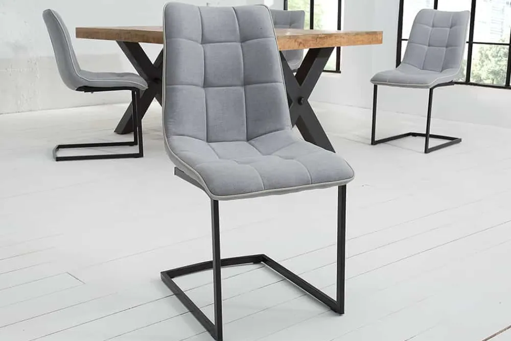 Riess-Ambiente Freischwinger|Industrial Loft > Design Freischwinger Stuhl MIAMI hellgrau Metallgestell matt schwarz