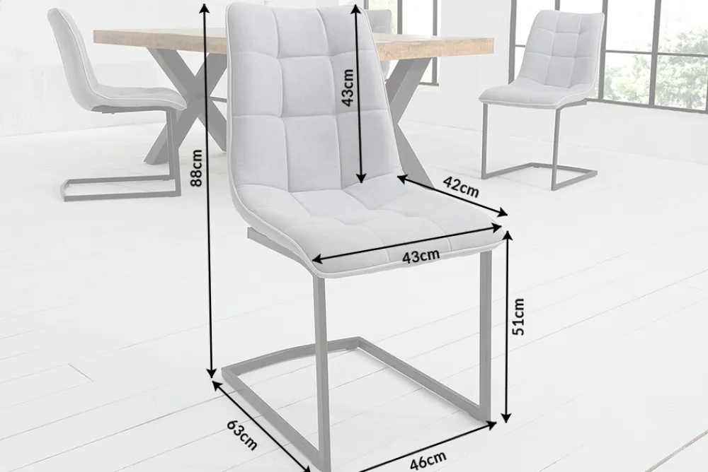 Riess-Ambiente Freischwinger|Industrial Loft > Design Freischwinger Stuhl MIAMI hellgrau Metallgestell matt schwarz