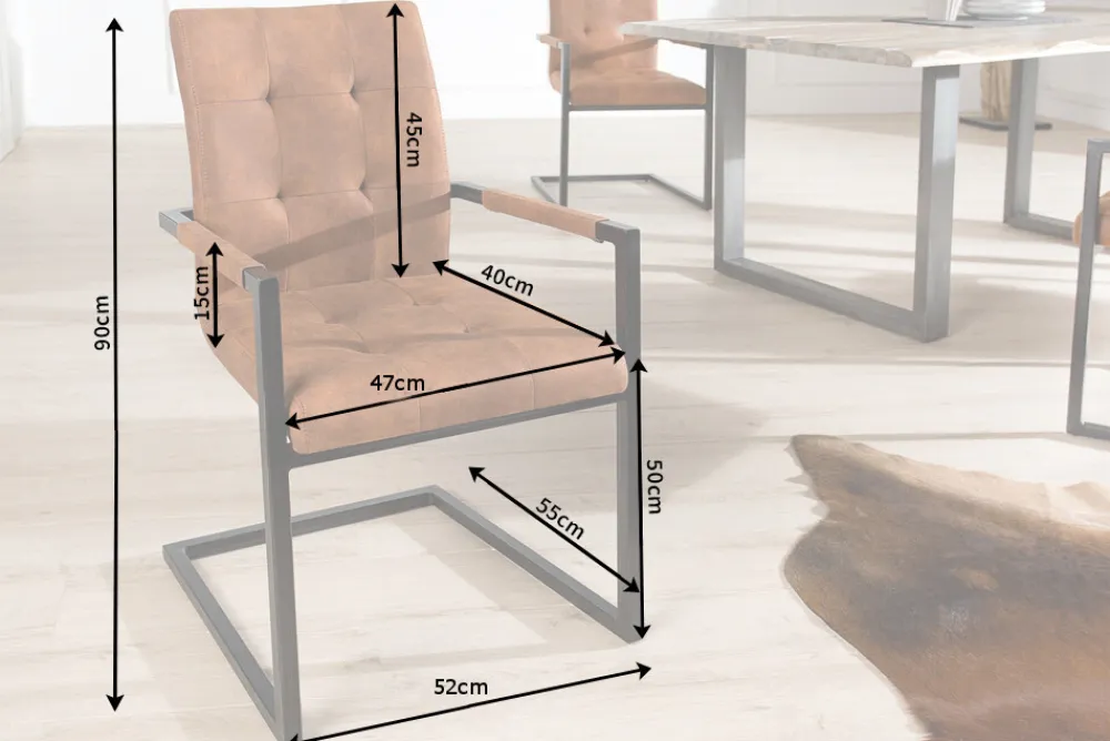 Riess-Ambiente Freischwinger|Industrial Loft > Design Freischwinger Stuhl OXFORD vintage braun mit Armlehne Eisengestell