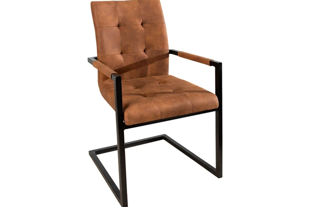 Riess-Ambiente Freischwinger|Industrial Loft > Design Freischwinger Stuhl OXFORD vintage braun mit Armlehne Eisengestell