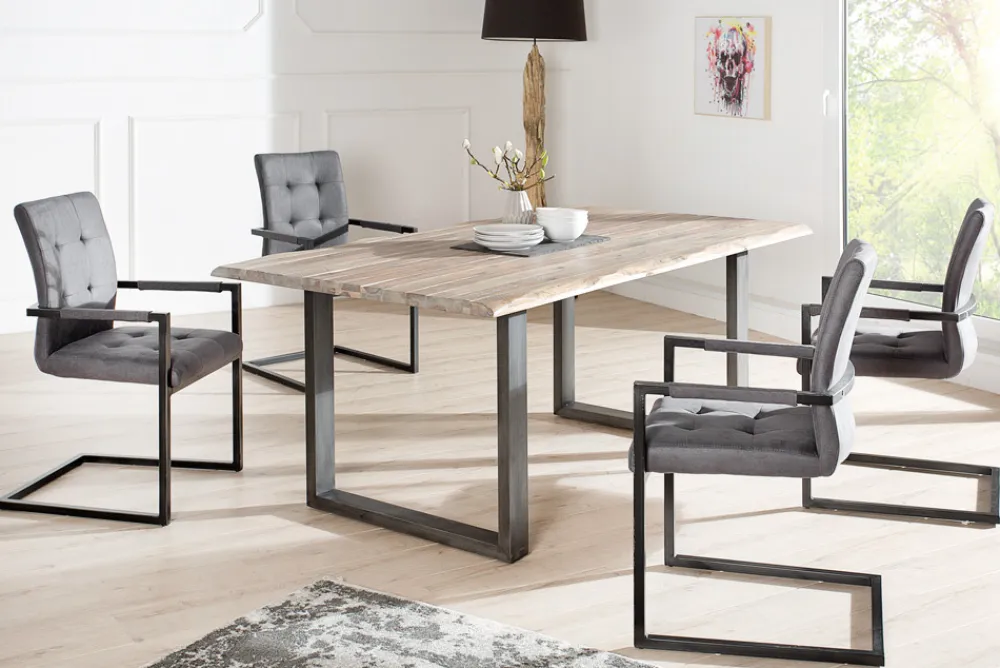 Riess-Ambiente Freischwinger|Industrial Loft > Design Freischwinger Stuhl OXFORD vintage grau mit Armlehne Eisengestell