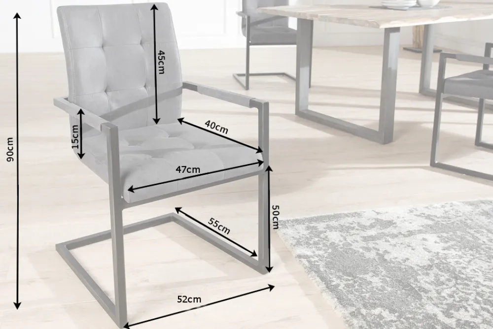 Riess-Ambiente Freischwinger|Industrial Loft > Design Freischwinger Stuhl OXFORD vintage grau mit Armlehne Eisengestell