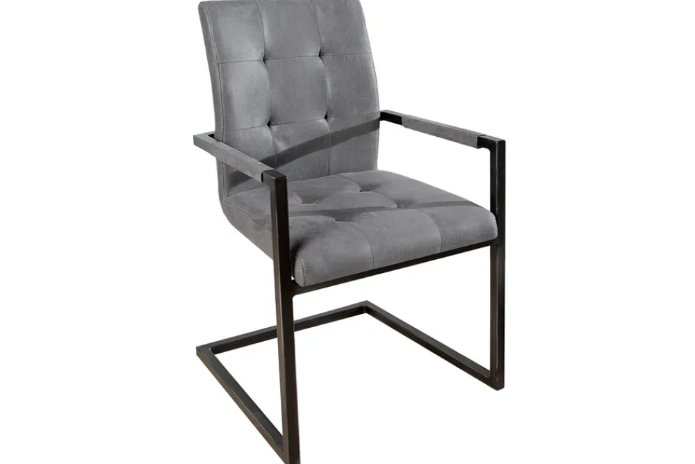 Riess-Ambiente Freischwinger|Industrial Loft > Design Freischwinger Stuhl OXFORD vintage grau mit Armlehne Eisengestell