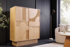 Riess-Ambiente Mehr...|Massivholzschränke > Design Highboard ART DECO 120cm weiß gekälkt Mangoholz massiv 3D Front