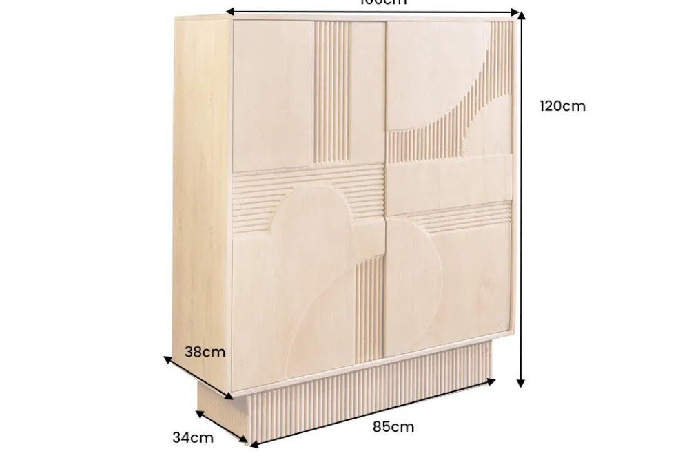 Riess-Ambiente Mehr...|Massivholzschränke > Design Highboard ART DECO 120cm weiß gekälkt Mangoholz massiv 3D Front