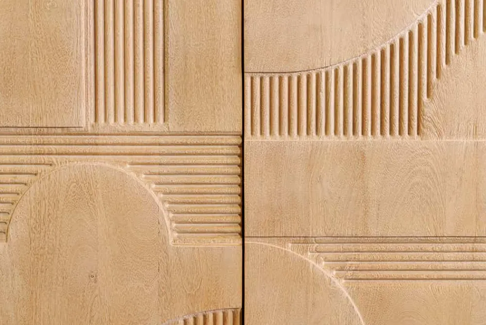 Riess-Ambiente Mehr...|Massivholzschränke > Design Highboard ART DECO 120cm weiß gekälkt Mangoholz massiv 3D Front