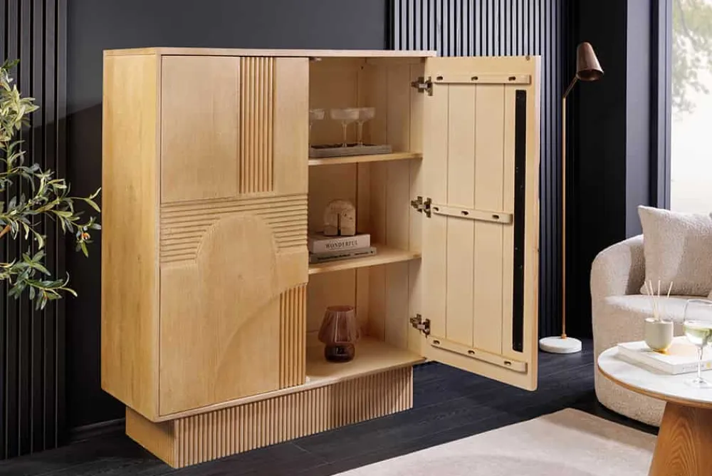 Riess-Ambiente Mehr...|Massivholzschränke > Design Highboard ART DECO 120cm weiß gekälkt Mangoholz massiv 3D Front