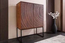 Riess-Ambiente Mehr...|Massivholzschränke > Design Highboard ORBIT 120cm braun Mangoholz mit 3D-Front schwarz Metall