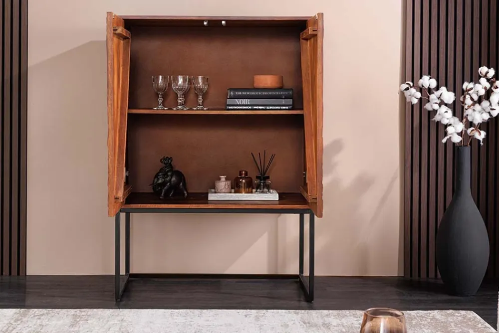 Riess-Ambiente Mehr...|Massivholzschränke > Design Highboard ORBIT 120cm braun Mangoholz mit 3D-Front schwarz Metall
