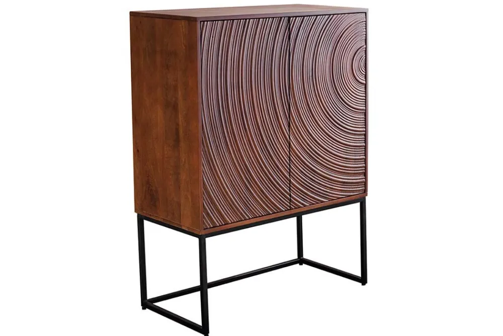 Riess-Ambiente Mehr...|Massivholzschränke > Design Highboard ORBIT 120cm braun Mangoholz mit 3D-Front schwarz Metall