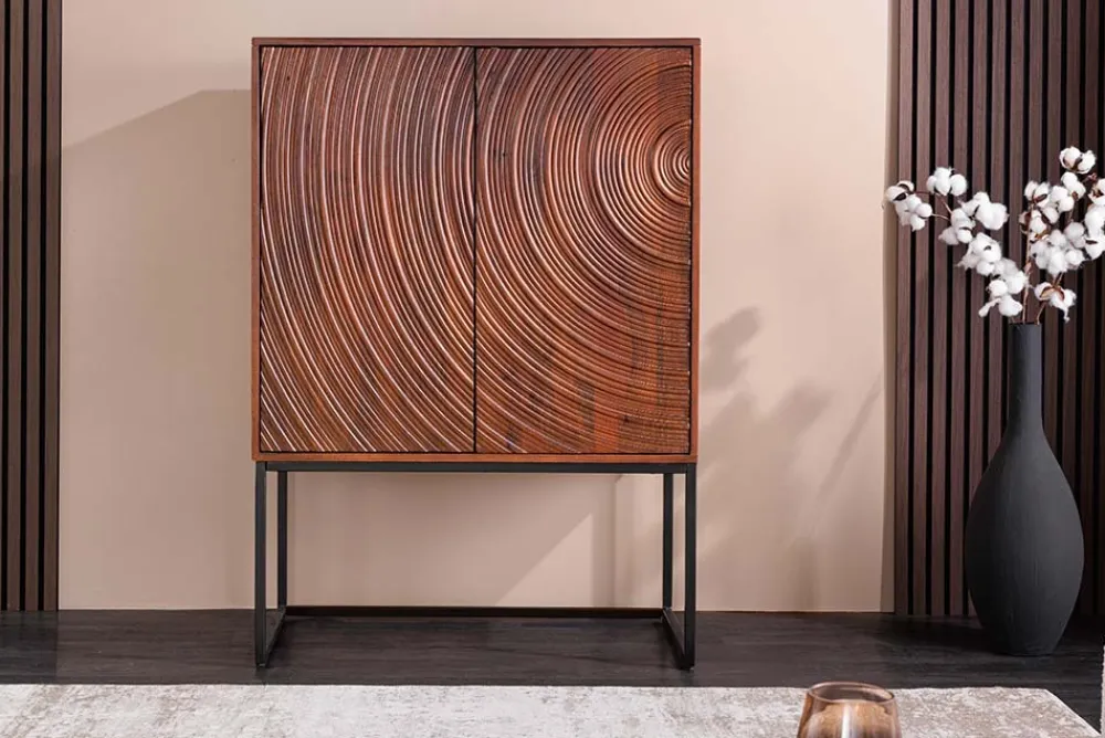 Riess-Ambiente Mehr...|Massivholzschränke > Design Highboard ORBIT 120cm braun Mangoholz mit 3D-Front schwarz Metall