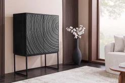 Riess-Ambiente Mehr...|Massivholzschränke > Design Highboard ORBIT 120cm schwarz Mangoholz mit 3D-Front Metall