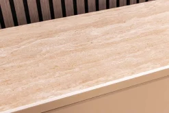 Riess-Ambiente Highboards|Retro Möbel > Design Highboard SAVOY 130cm grau beige greige Travertin Keramik Stauraum 3D-Front