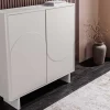 Riess-Ambiente Highboards > Design Highboard SAVOY 130cm kaschmir weiß Marmor Keramik mit Stauraum und 3D-Front
