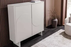 Riess-Ambiente Highboards > Design Highboard SAVOY 130cm kaschmir weiß Marmor Keramik mit Stauraum und 3D-Front