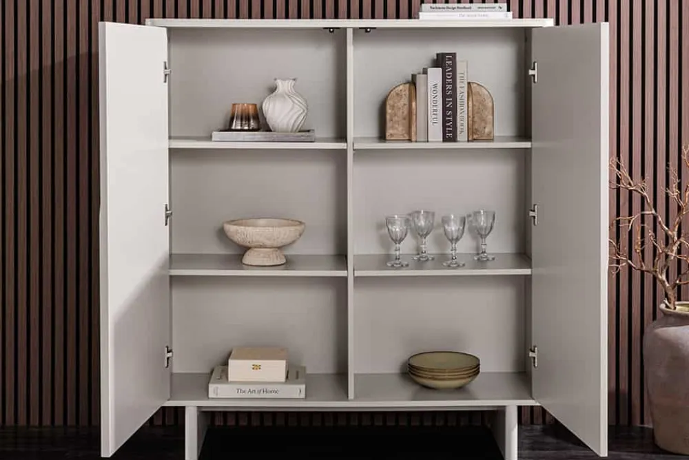 Riess-Ambiente Highboards > Design Highboard SAVOY 130cm kaschmir weiß Marmor Keramik mit Stauraum und 3D-Front