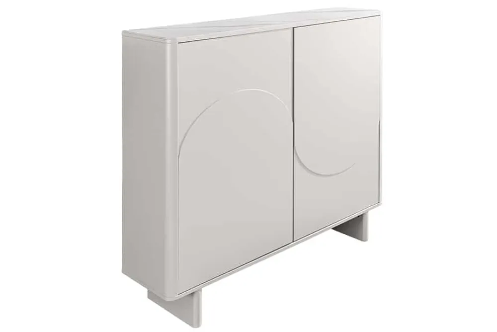 Riess-Ambiente Highboards > Design Highboard SAVOY 130cm kaschmir weiß Marmor Keramik mit Stauraum und 3D-Front