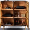 Riess-Ambiente Goldene Möbel|Highboards > Design Highboard WAVE 120cm schwarz Mangoholz mit 3D Schnitzereien mattgold Metallbeine