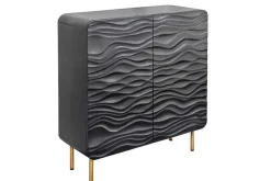 Riess-Ambiente Goldene Möbel|Highboards > Design Highboard WAVE 120cm schwarz Mangoholz mit 3D Schnitzereien mattgold Metallbeine