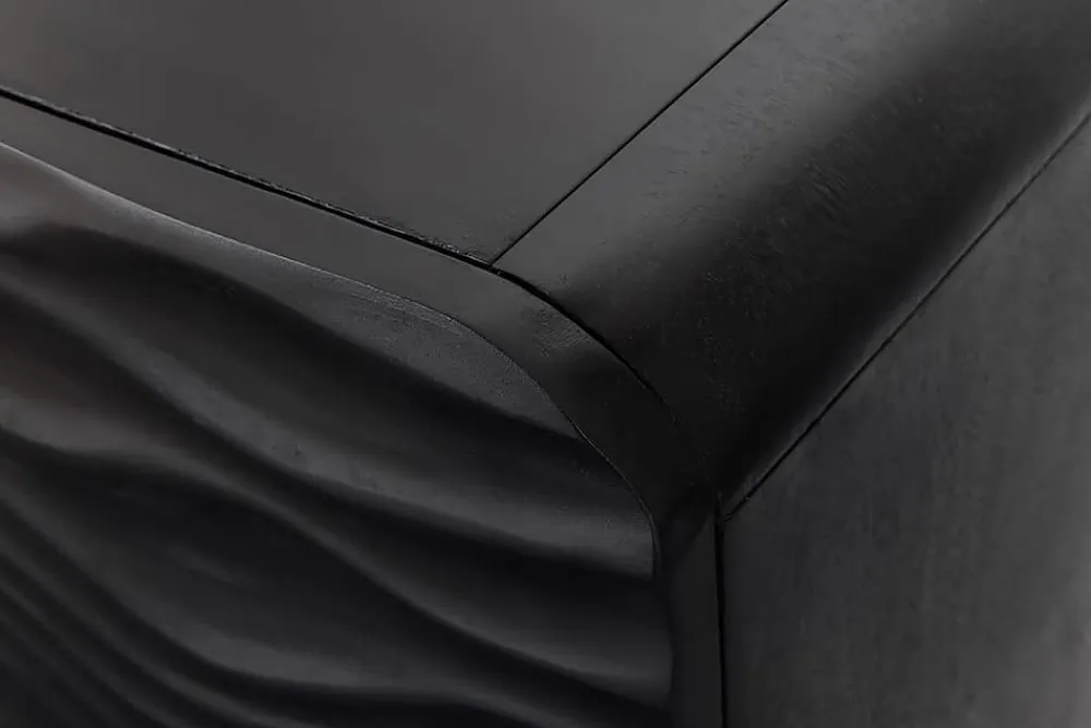 Riess-Ambiente Goldene Möbel|Highboards > Design Highboard WAVE 120cm schwarz Mangoholz mit 3D Schnitzereien mattgold Metallbeine