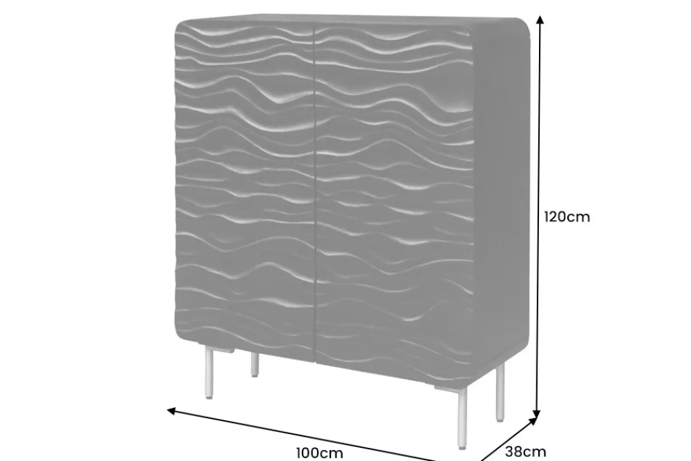 Riess-Ambiente Goldene Möbel|Highboards > Design Highboard WAVE 120cm schwarz Mangoholz mit 3D Schnitzereien mattgold Metallbeine