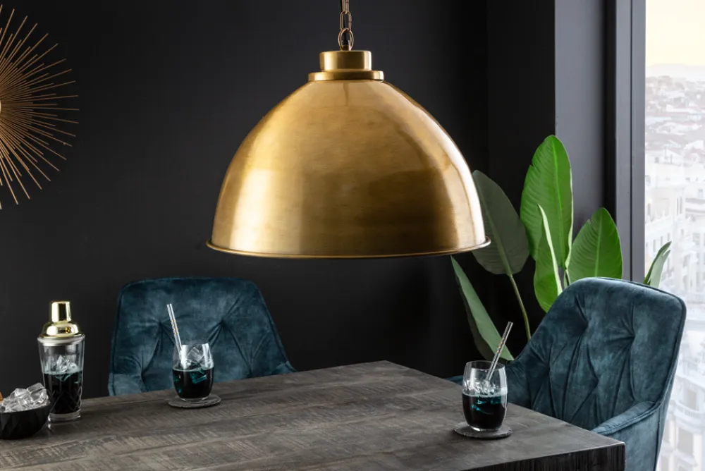 Riess-Ambiente Goldene Möbel|Hängelampen > Design Hängelampe INDUSTRIAL 45cm gold Metall rund Pendelleuchte höhenverstellbar