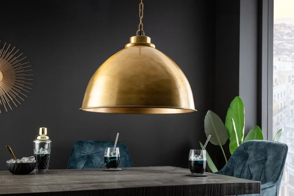 Riess-Ambiente Goldene Möbel|Hängelampen > Design Hängelampe INDUSTRIAL 45cm gold Metall rund Pendelleuchte höhenverstellbar