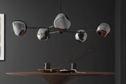 Riess-Ambiente Hängelampen > Design Hängelampe LIQUID DIAMOND 100cm smoke schwarz Glas fünf Schirme Kugelleuchte