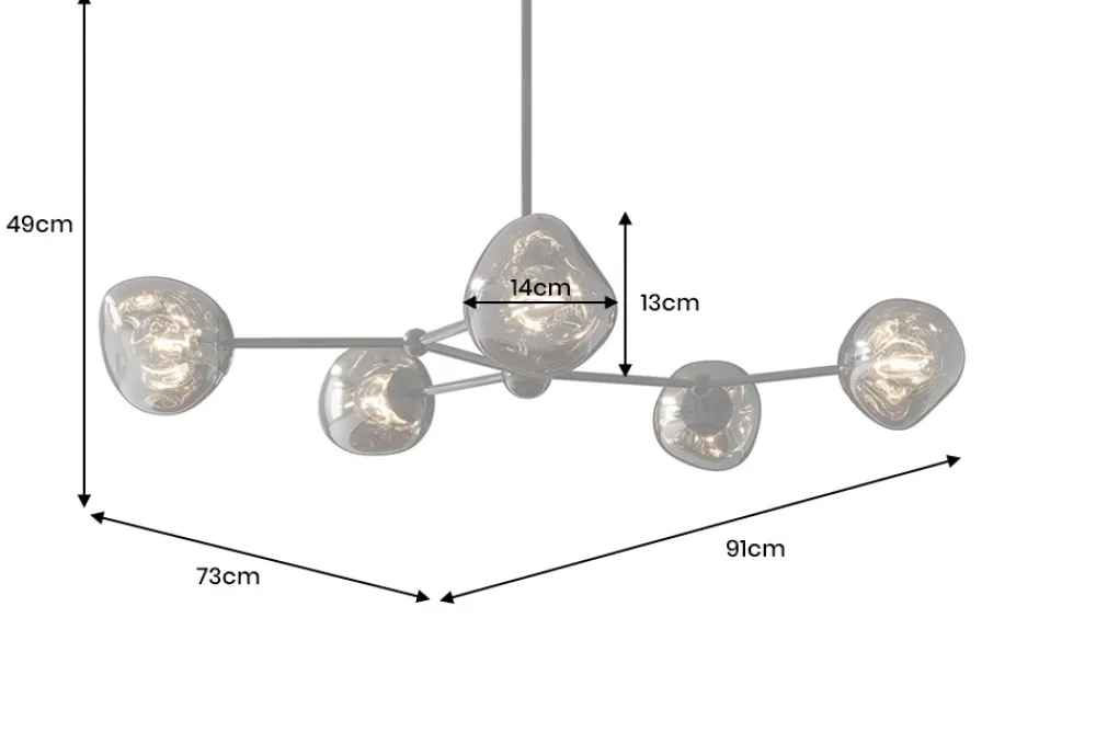 Riess-Ambiente Hängelampen > Design Hängelampe LIQUID DIAMOND 100cm smoke schwarz Glas fünf Schirme Kugelleuchte
