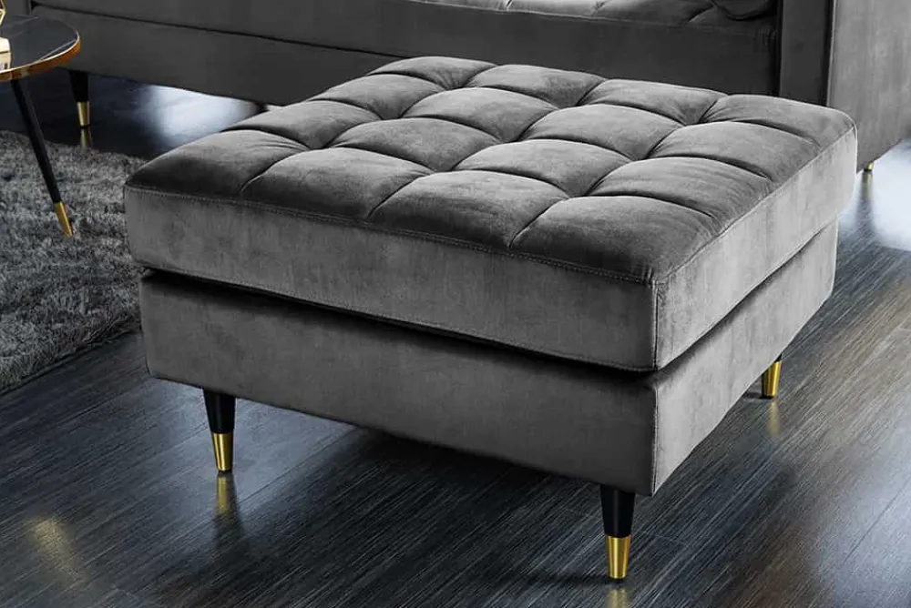 Riess-Ambiente Polsterhocker|Sitzhocker > Design Hocker COZY VELVET 80cm grau Samt goldene Füße