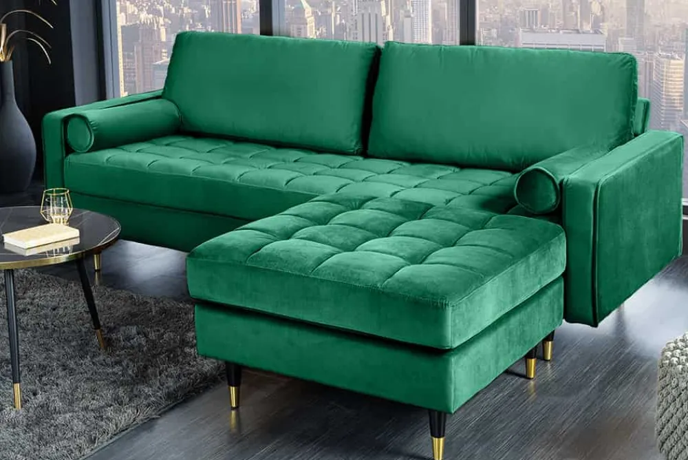 Riess-Ambiente Polsterhocker|Sitzhocker > Design Hocker COZY VELVET 80cm smaragdgrün Samt goldene Füße