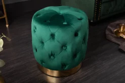 Riess-Ambiente Goldene Möbel|Sitzhocker > Design Hocker MODERN BAROCK 40cm dunkelgrün gold Samt Chesterfield