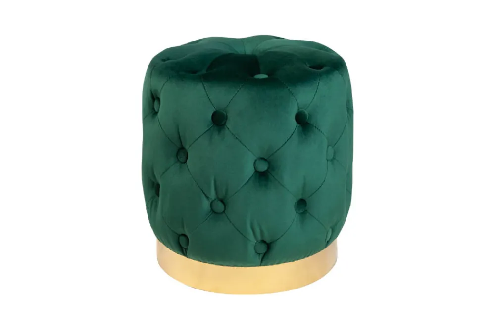 Riess-Ambiente Goldene Möbel|Sitzhocker > Design Hocker MODERN BAROCK 40cm dunkelgrün gold Samt Chesterfield