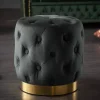 Riess-Ambiente Goldene Möbel|Sitzhocker > Design Hocker MODERN BAROCK 40cm schwarz gold Samt Chesterfield